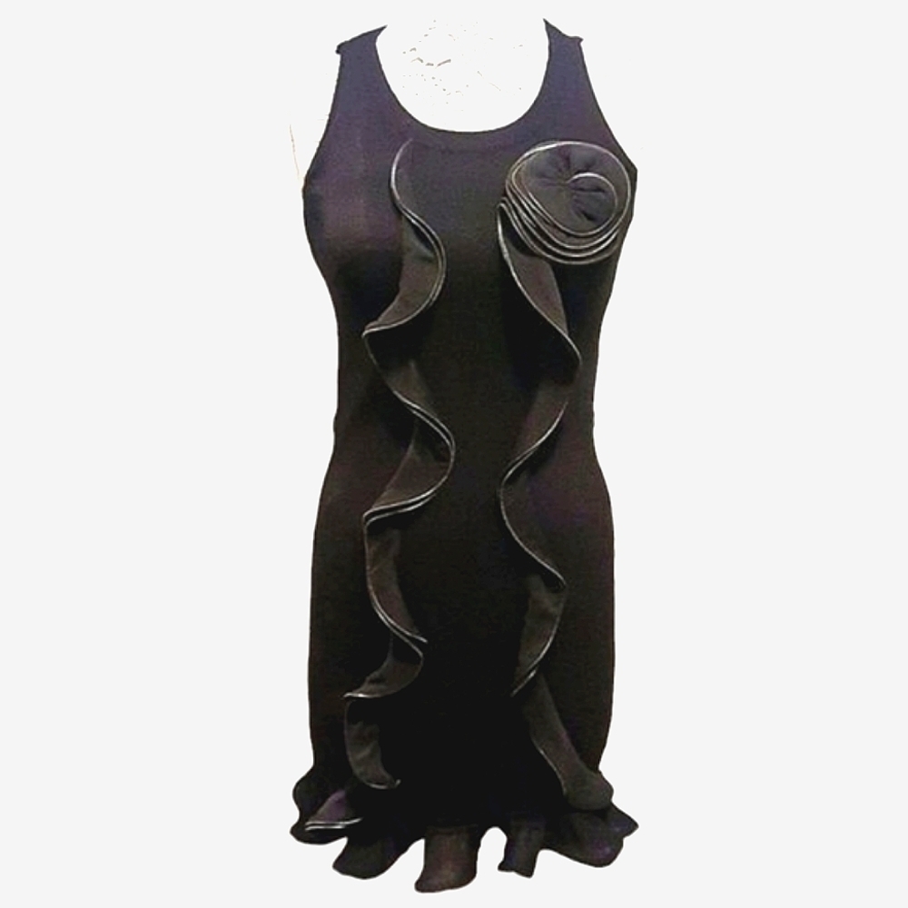 TWELVE BY TWELVE Black Ruffle Zipper Jersey Bodycon Dress sz M Y2K Goth